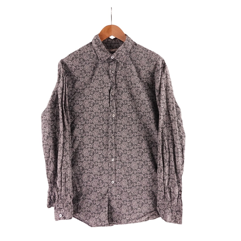 John Varvatos USA Mens Grey Paisley Long Sleeve Button Down Shirt Size M